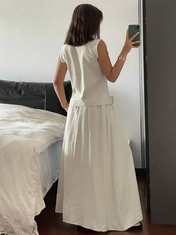 Women's Casual Commuter Solid Color Tie Camisole And Skirt 2 Pieces Set