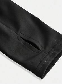 SHEIN Girlism 青少年女孩休闲瑜伽运动修身拉链领针织纯色上衣和高腰紧身裤套装，黑色返校装 - 黑色 - 查看 4