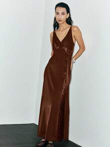 Lumivelle Váy yếm buộc dây phía trước ren gợi cảm mùa hè Váy mùa hè phong cách Maillard Quần áo mùa hè màu nâu cho trường đại học - Cà phê nâu - Xem 4