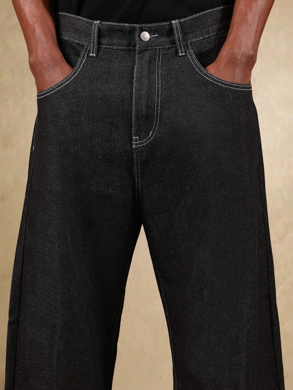 Wide Leg Balloon Fit Denim Jeans With Logo Print