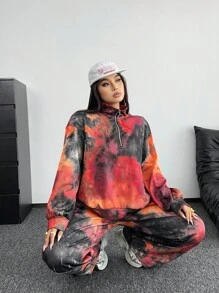 Flirla 大码时尚扎染印花运动衫和运动裤套装 - 彩色 - 查看 5
