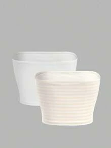 SHEIN EZwear Bộ 2 áo ống sọc vàng trắng thường ngày cho nữ - Nhiều màu - Xem 10