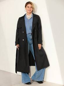 Momelise Plus Size Women Elegant Solid Color Mid-Length Windbreaker