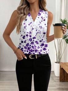 Glamance BiGraphic Chemisier sans manches élégant à imprimé floral pour femmes, top floral violet d'été pour femmes, hauts sans manches, Top à fleurs
