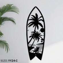 1pc Metal Surfboard Wall Decor - Summer Beach Signage With Turtle, Palm Tree Design - Coastal Hanging Wall Art For Door & Home Decor,Home Decor ,Room Decor,Wall Decor
