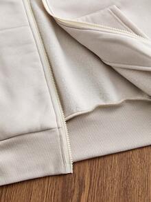 EASEVO Plus Size Men's Letter Print Long Sleeve Zip Front Pocket Casual Hoodie , Fall - Apricot - View 5