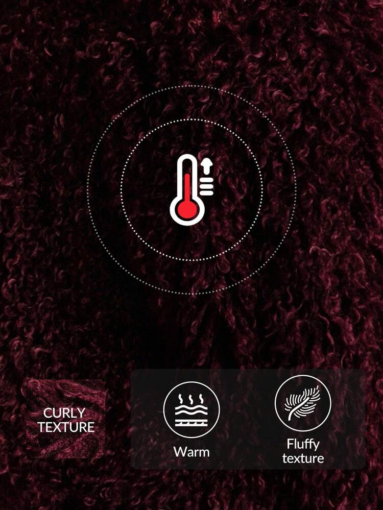 V-Neck Burgundy Fashionable Faux Wool Loose Short Women's Jacket, Suitable For Fall/Winter, Christmas, New Year, Party, Elegant, Luxury, Formal, Chic