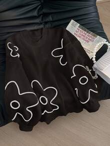 CosyJoli Plus Size Women Floral Line Pattern Pullover Sweater, New Autumn/Winter Design Fall - Coffee Brown - View 1