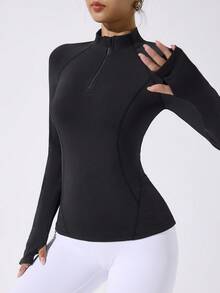 Dewbera 女士基本款简约长袖瑜伽夹克 - 黑色 - 查看 6