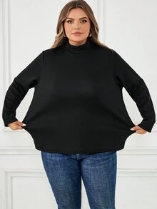 SHEIN CURVE+ 女式黑色长袖保暖内衬保暖T恤，加大码，秋冬