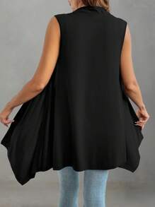 EMERY ROSE 純色不對稱下擺前開袖less上衣外套 - 黑色 - 查看 2
