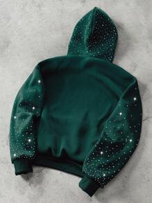 Manfinity Roghcode Manfinity Streetrush Men's Starry Sky Gradient Rhinestone Hoodie Sweatshirt,Green,Autumn,Sequin,Streetwear,Rave Sparkly Embellished Fall Winter - Dark Green - View 3