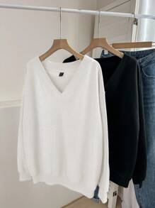 SHEIN LUNE 2 件女士休闲简约风格金色星星、太阳、月亮图案 V 领羊毛运动衫，适合秋冬季