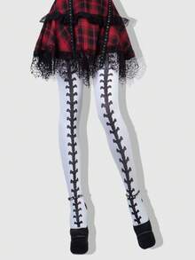 ROMWE Grunge Punk 1 chiếc quần bó/quần tất/quần legging phong cách đường phố gợi cảm cho cô gái Halloween - trắng - Xem 3