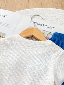 2pcs Young Girls Textured Fabric T-Shirt With 3D Floral Decor & Casual Pants Set, Suitable For Casual Wear At Home Or Outdoor Two Pieces Pants Set Kids Blue Kid Sets Crop Top Set For Kids Kids Summer Sets Girls Two Pieces Set - Blue - View 8