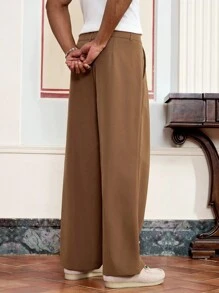 SWAVVY Men's Casual Fashion Woven Long Suit Pants - Khaki - View 2