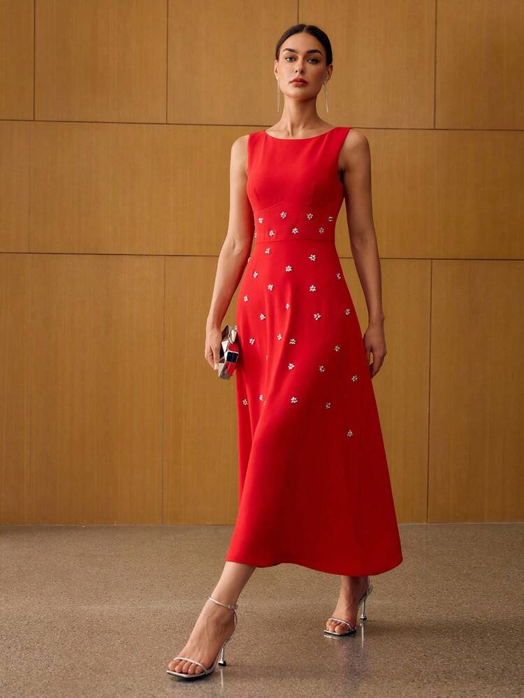 RHINESTONE DETAIL ZIPPER DRESS