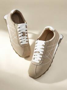 CUCCOO EASI 女士系带圆头平底休闲运动鞋，仿麂皮运动休闲鞋，适合日常室内外穿着，棕色 - 棕色 - 查看 8