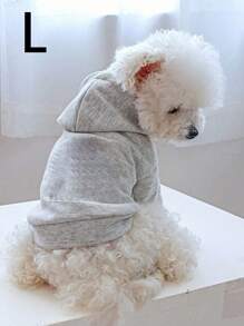 1pc Pet Clothes Autumn/Winter Hooded Solid Color Sweatshirt, Soft & Comfortable Dog/Cat Outfit For Small/Medium Dogs - Light Grey - View 10