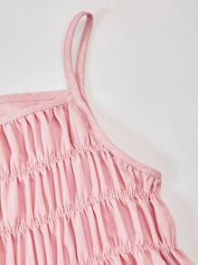 SHEIN Tween Girls' Casual Sweet Textured Crinkle Fabric Drawstring Sleeveless Top & Wide Leg Pants 2 Pieces Set, Suitable For Daily, Commute, Holiday, Sisterhood Street Style, Spring/Summer