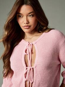 MISSGUIDED Cárdigan de mujer de media manga con nudo delantero, suéter de primavera y otoño, parte superior casual, de punto acanalado, ligero, de superposición, abotonado, tejido básico para uso diario - Rosa - Ver 6