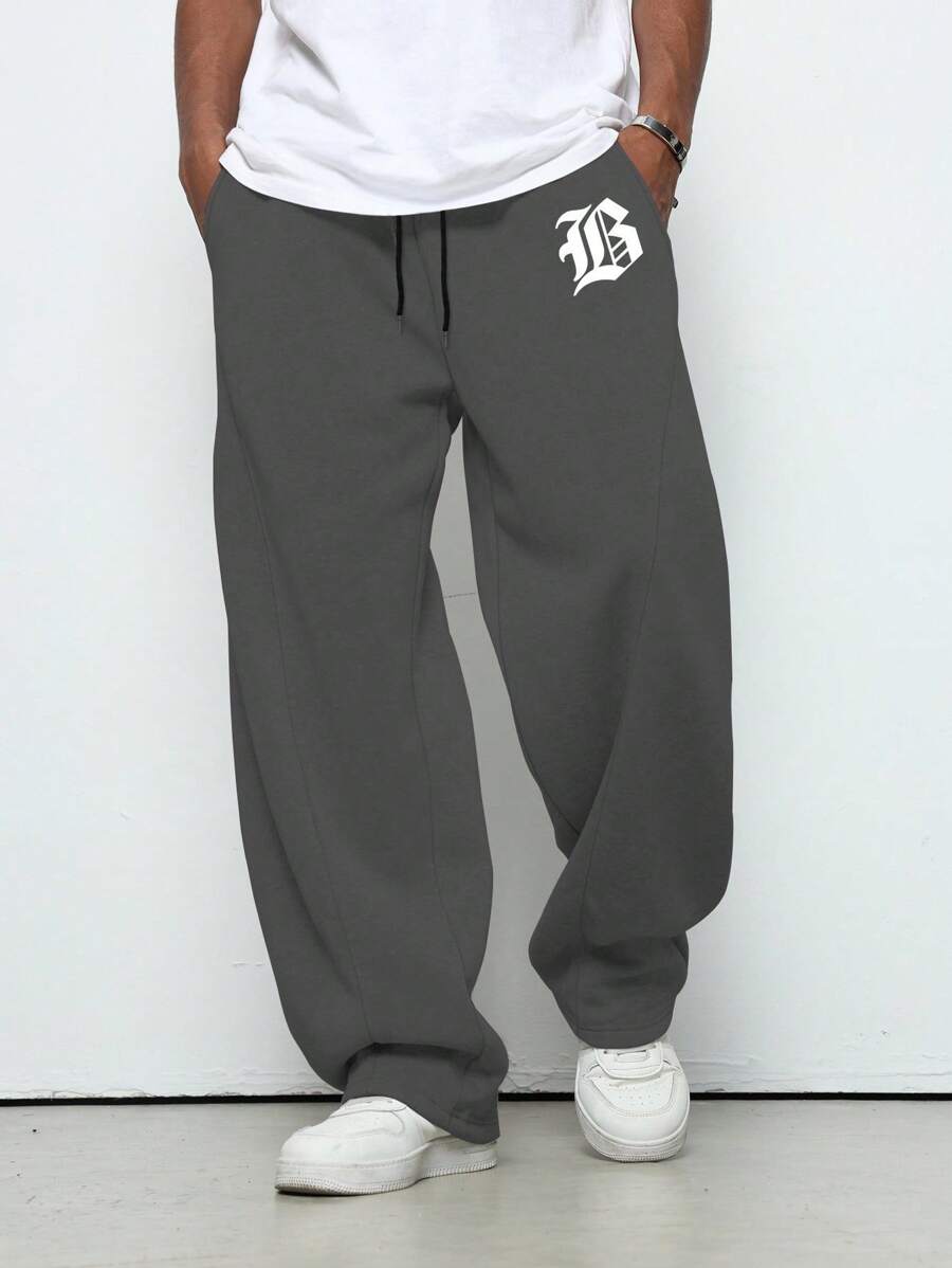 TOKVUE 男士字母印花抽绳腰口袋阔腿宽松休闲运动裤