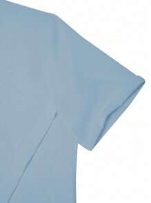 Manfinity Homme 男士夏季休闲纯色不对称裹身衬衫 - 藍色 - 查看 3