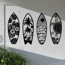 1pc Metal Surfboard Wall Decor - Summer Beach Signage With Turtle, Palm Tree Design - Coastal Hanging Wall Art For Door & Home Decor,Home Decor ,Room Decor,Wall Decor