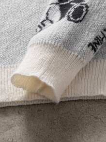 Manfinity CasualKnits 男士休闲熊图案毛衣，秋冬 - 黑與白 - 查看 5