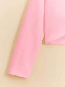SHEIN Cardigan tricotat în culori solide, casual, drăguț pentru fete tinere - Roz - Vizualizare 3