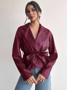 Firerie Women's Casual Elegant Wine Red Waist Tie Trench Coat Jacket/Fall Women/Winter For Women/Winter Jacket Women /Back To School /Back To School Women/Halloween/Christmas/Business Casual Women/Teacher /Club/Punk/ Techno/Old Money Style