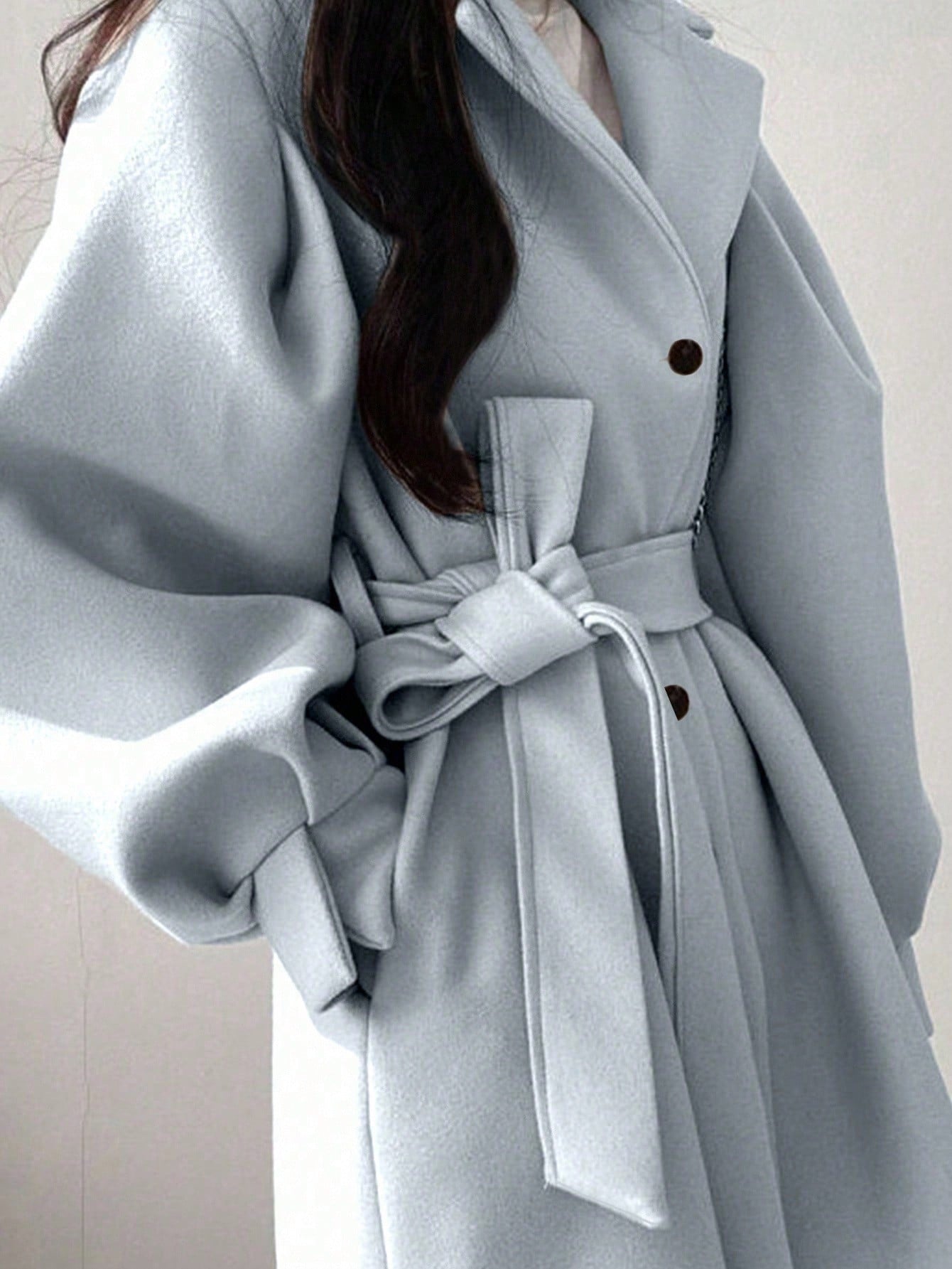 INAWLY معطف نسائي أنيق طويل الأكمام بخصر ربطة