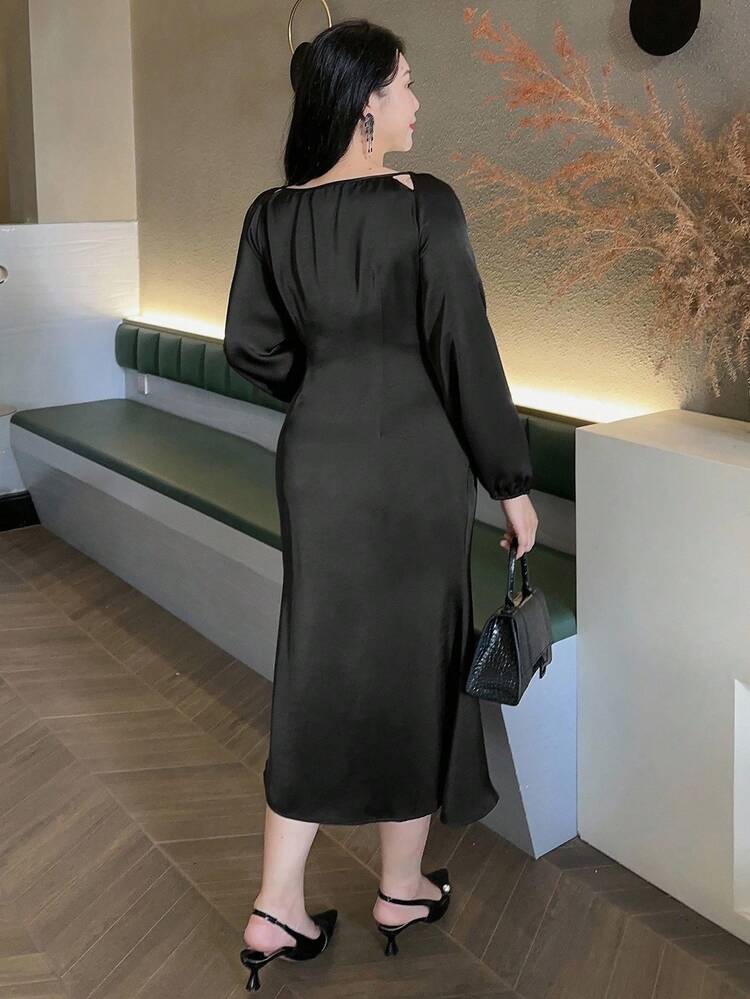 Dazy Plus Plus Size Women's Black Lantern Sleeve Hollow Out Bodycon Dress Prom Dress Elegant Women Dresses Maxi Dress
