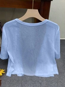 INAWLY 女士标准尺寸短袖薄款开衫，适合户外和度假穿着 - 藍色 - 查看 2