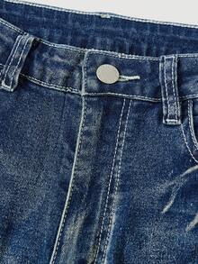 Girlism Teen Girls Fashion Casual Y2k Vintage Cool Street Returns To School College Sparkling Hot Diamond Butterfly Embroidery Pattern Design Blue Denim Stretch Tight Flared Jeans For Teen Girl Clothes Teen Girls Soft Dailywear And Teen Girl Winter And Fall Rave Outfits Festival And Outfits Streetwear School Clothes - Blue - View 3