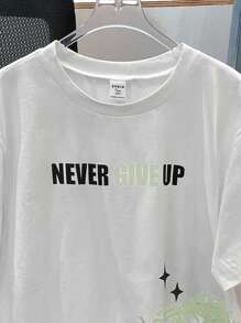 SHEIN 青少年男孩休闲标语印花短袖T恤和短裤套装 - 薄荷綠 - 查看 3