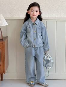 DAZY Bộ đồ denim cho bé gái - Màu xanh lam - Xem 6
