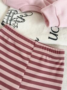 SHEIN Baby Girl Autumn Cute Fruit Embroidery Long Sleeve Top And Ribbed Leggings 2pcs Set - Pink - View 8