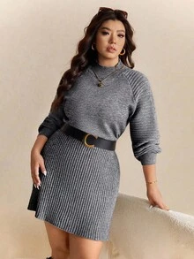 Elaquor 秋冬大码休闲修身针织连衣裙