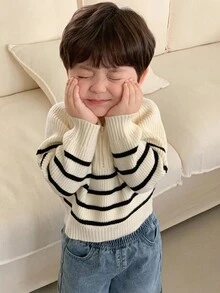 DAZY Toddler Boys' Korean Style Striped Collared Long Sleeve Sweater, Autumn/Winter
