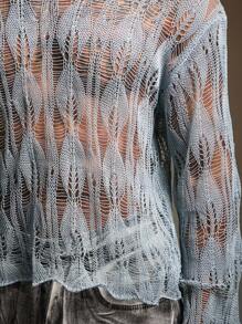 FeverCity Áo len dệt kim khoét lỗ màu trơn thời trang gợi cảm dành cho nam, mùa thu đông, áo dài tay - Màu xanh lam - Xem 7