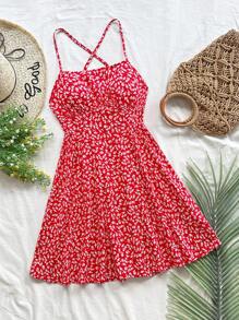 Soleia Ditsy Floral Criss Cross Tie Backless Cami Dress