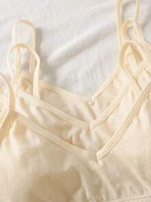SHEIN 3件套青少年女孩简约舒适纯色V领带垫吊带背心文胸套装 - 彩色 - 查看 5