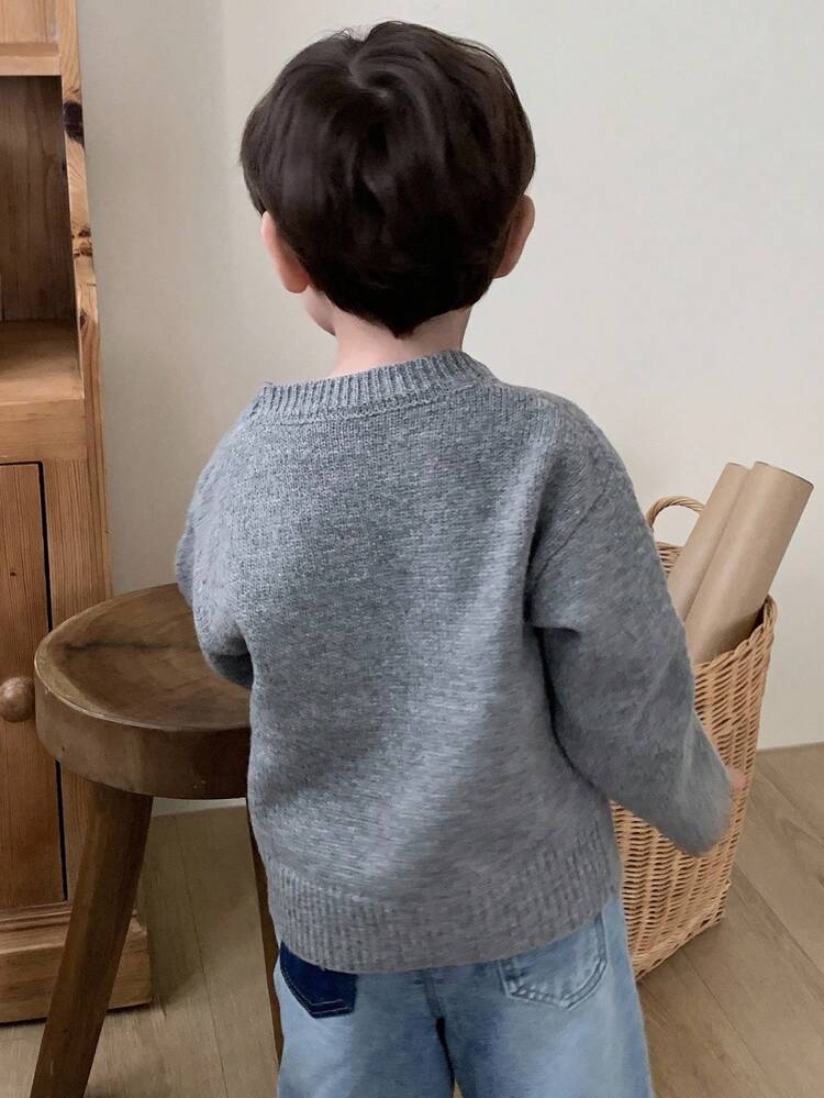 Toddler Boys' Street Casual Round Neck English Letter Knit Sweater, Autumn/Winter
