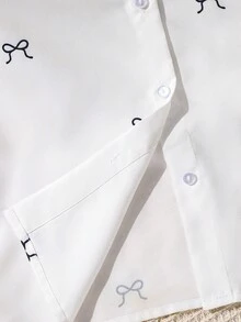 SHEIN 女童蝴蝶印花衬衫，白色底色，休闲百搭 - 白色 - 查看 6