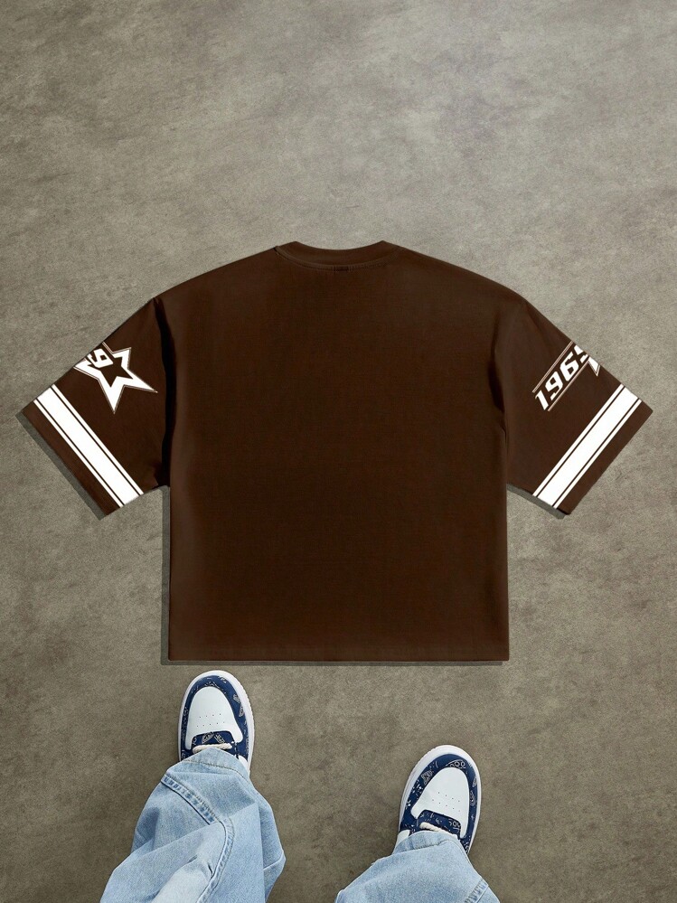 Manfinity Roghcode Men's Street Style Numeric Print Loose Fit Short T-Shirt - Brown - View 5