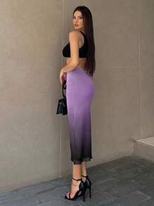 Firerie Falda lápiz de impresión de degradado en color morado para verano - Morado - Ver 2