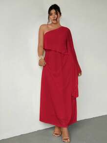 Firerie 新款夏季宽松雪纺网眼双层不对称长裙，黄色；适合情人节、音乐会、表演、约会、正式晚宴、舞会、婚礼季节、性感、优雅、通勤、返校、度假、海滩、浪漫、办公室女士、美人鱼风格、生日派对 - 酒紅色 - 查看 6