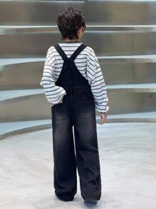 SHEIN 青少年男孩时尚休闲Y2K复古酷炫黑色牛仔宽松背带裤，适合儿童日常穿着，柔软舒适，也适合儿童秋冬季参加锐舞派对、节日活动以及居家穿着，兼具街头潮流和校园风格。