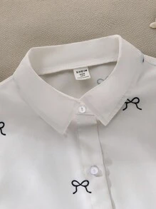 SHEIN 女童蝴蝶印花衬衫，白色底色，休闲百搭 - 白色 - 查看 4